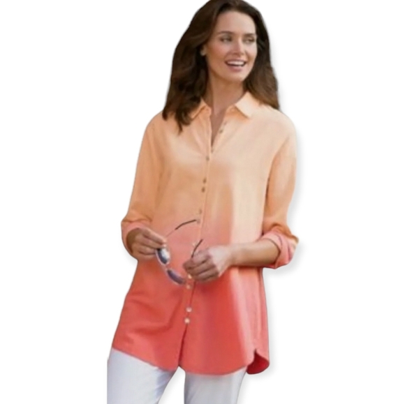 Soft Surroundings Tops - Soft Surroundings Dip Dye Ombré Top Womens Size medium Button Front Long Sleeve